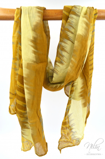 Sál pamut-selyem, színátmenetes mintás, mustár sárga