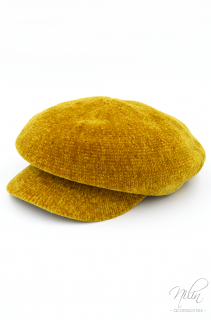 Simléderes beret kalap, zsenília, mustár