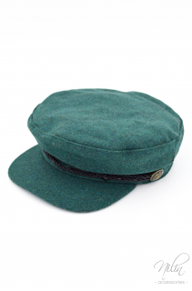 Simléderes beret kalap, zsinóros díszes, zöld