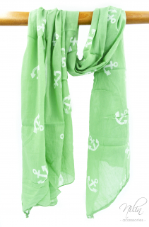 Női sál pamut-selyem, vasmacska mintás, zöld