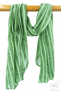 Női sál pamut-selyem, csíkos-írásos, zöld