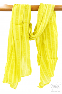 Női sál pamut-selyem, csíkos-írásos, sárga
