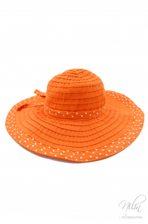 Női textil kalap pöttyös, narancs