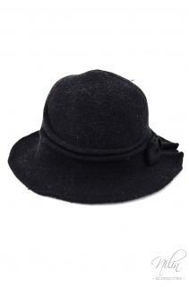 Női kalap, kötött, masnis, fekete