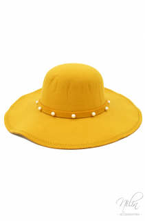 Női kalap, gyöngyös díszes, sárga 57