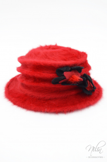 Női puha kalap nyúlszőrmével, piros