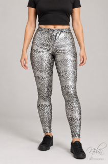 Leggings leopárd mintás, ezüst M-L Leggings leopárd mintás, ezüst M-L