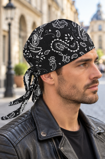 Bandana fejkendő fekete-fehér, L