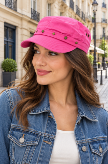 Női pamut sapka, szegecses, pink